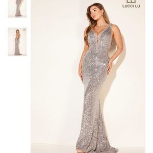 Silver Sequin Beaded Stunning Evening Gown for gala, prom, black tie formal